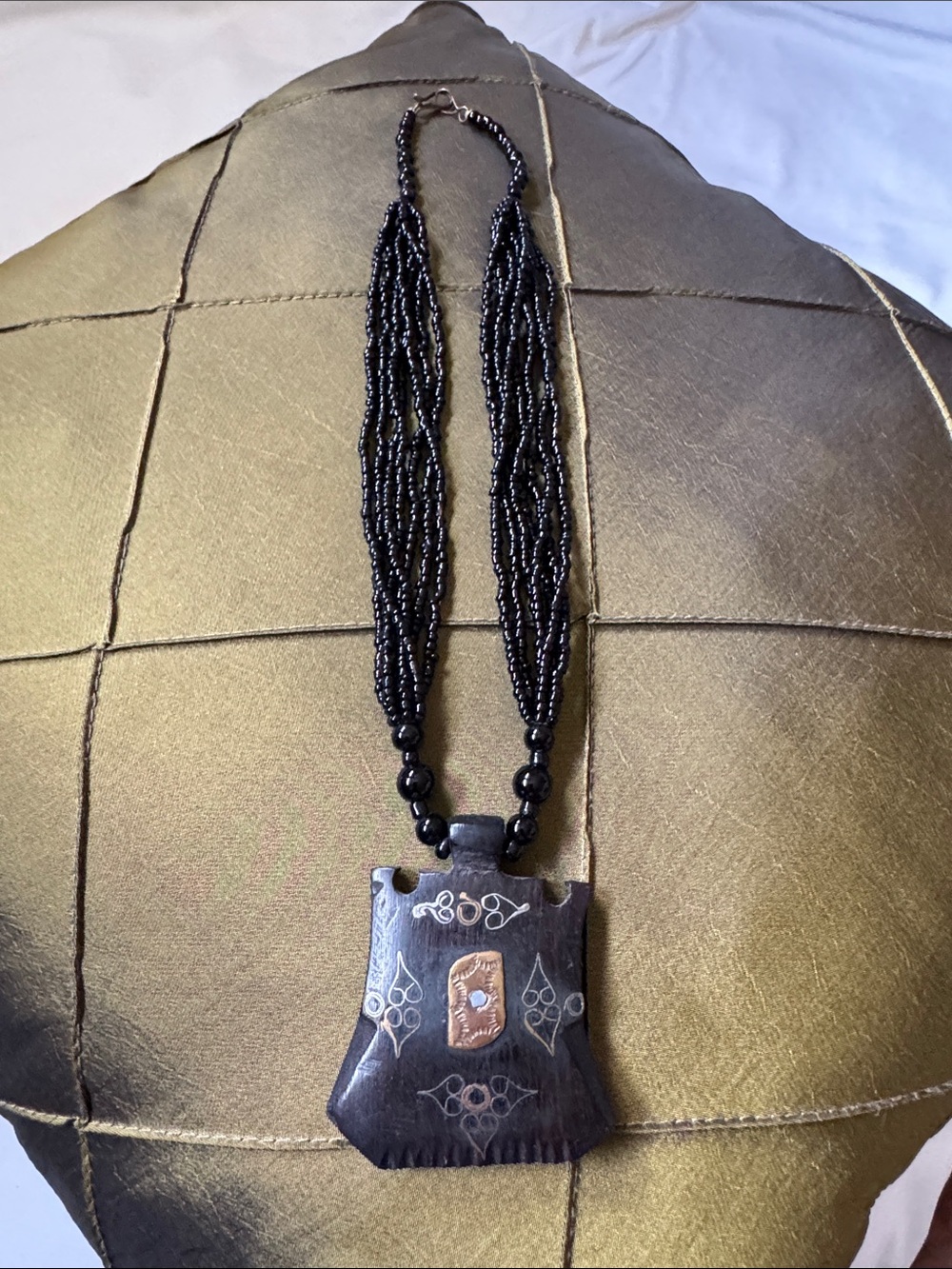 VTG Handcrafted African Ebony Wood Pendant Multi-Strand Statement Necklace